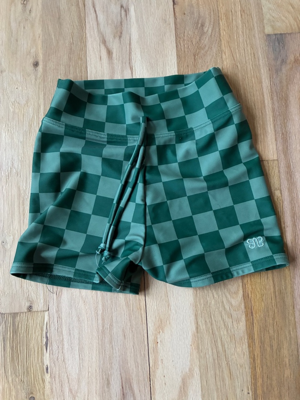 Albion Fit kids Green Check Athletic Swim Suit Shorts